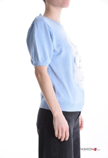 Maglione maniche corte girocollo Fantasia con peluche con strass - ph 3