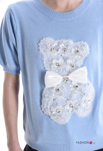Maglione maniche corte girocollo Fantasia con peluche con strass - ph 4