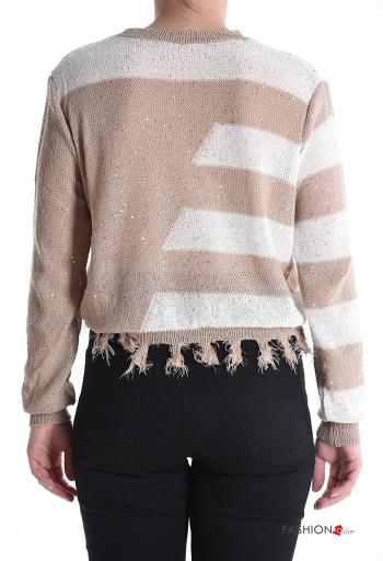 Maglione corto maniche lunghe girocollo Fantasia righe con frange - ph 2