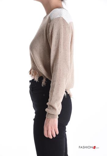 Maglione corto maniche lunghe girocollo Fantasia righe con frange - ph 3