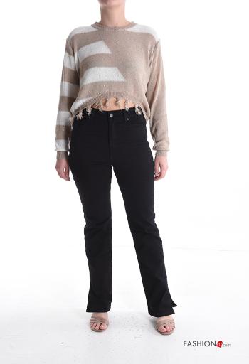 Maglione corto maniche lunghe girocollo Fantasia righe con frange - ph 5