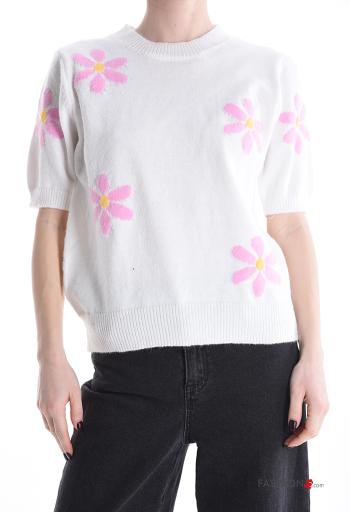 Floral short sleeve crew neck Sweater - ph 1