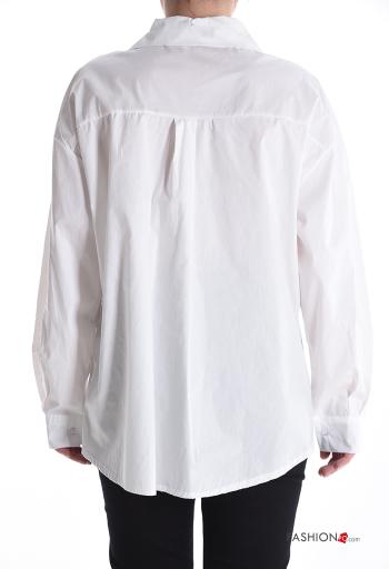 Embroidered long sleeve with collar Cotton Shirt with buttons broderie anglaise - ph 2