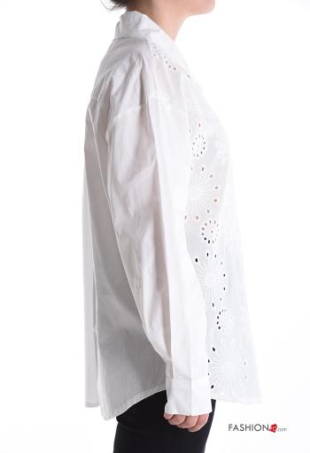 Embroidered long sleeve with collar Cotton Shirt with buttons broderie anglaise - ph 3