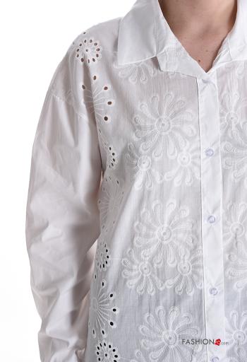 Embroidered long sleeve with collar Cotton Shirt with buttons broderie anglaise - ph 4
