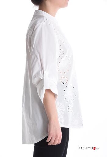 Chemise en Coton à broderie à boutons manches à trois-quarts - ph 3