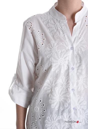 Chemise en Coton à broderie à boutons manches à trois-quarts - ph 4