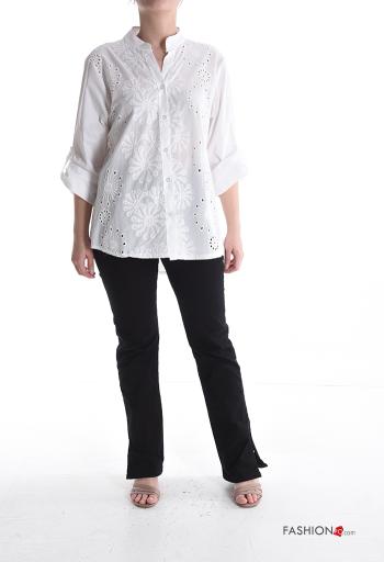 Chemise en Coton à broderie à boutons manches à trois-quarts - ph 5