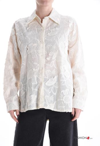 Chemise en Coton manches longues à collet à broderie à boutons