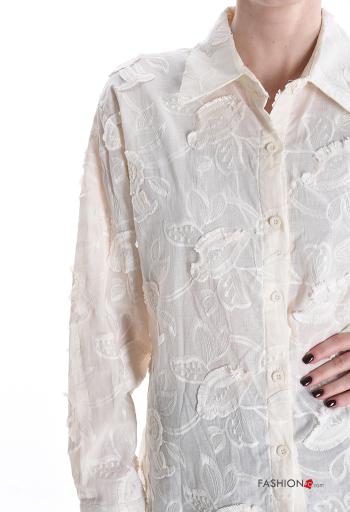 Chemise en Coton manches longues à collet à broderie à boutons - ph 4