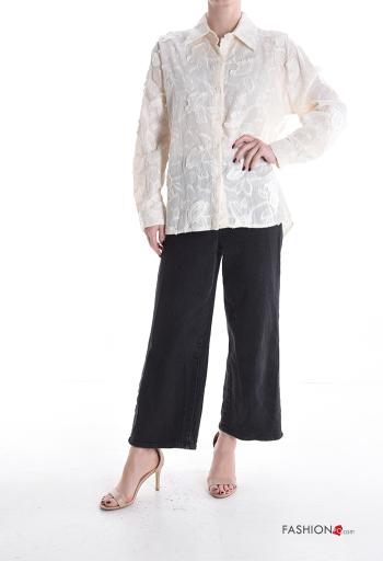 Chemise en Coton manches longues à collet à broderie à boutons - ph 5