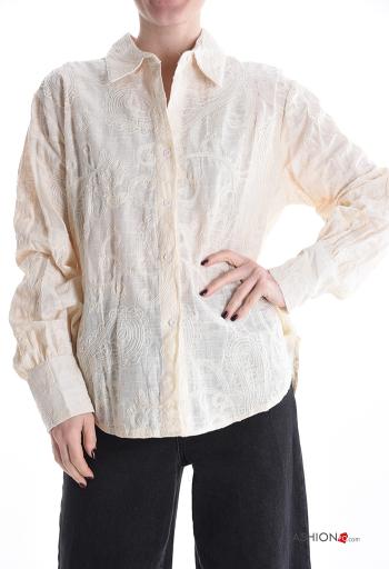 Chemise en Coton manches longues à collet à broderie à boutons