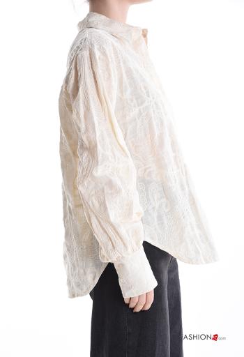 Chemise en Coton manches longues à collet à broderie à boutons - ph 3