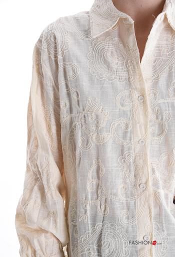 Chemise en Coton manches longues à collet à broderie à boutons - ph 4