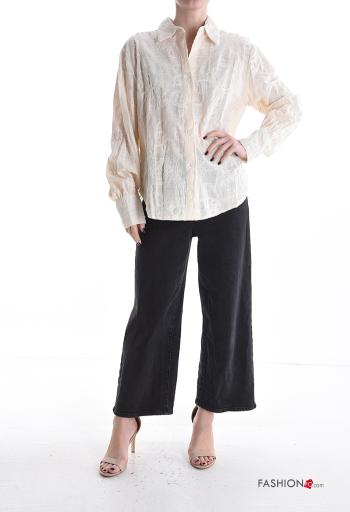 Chemise en Coton manches longues à collet à broderie à boutons - ph 5
