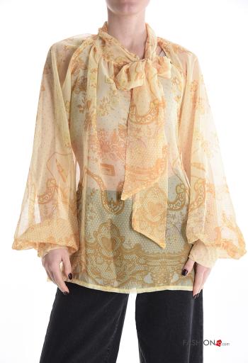 Blouse manches longues chiffon Imprimé mixte avec noeud - ph 1