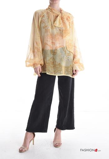 Blouse manches longues chiffon Imprimé mixte avec noeud - ph 5