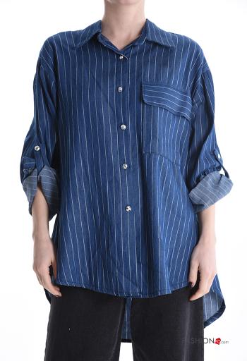 Chemise à collet Imprimé à rayures à boutons avec poches