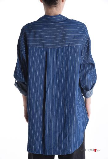 Chemise à collet Imprimé à rayures à boutons avec poches - ph 2