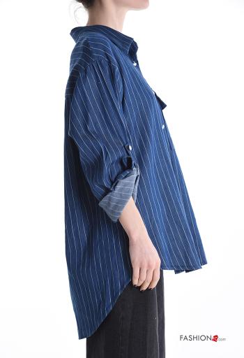 Chemise à collet Imprimé à rayures à boutons avec poches - ph 3