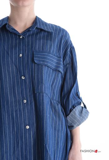 Chemise à collet Imprimé à rayures à boutons avec poches - ph 4