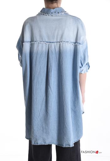Chemise en Coton asymétrique en denim à collet à boutons avec strass - ph 2