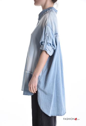 Chemise en Coton asymétrique en denim à collet à boutons avec strass - ph 3