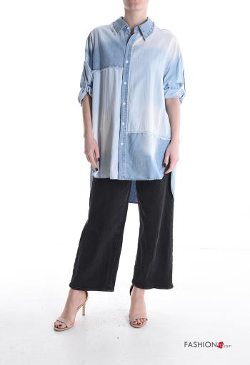 Chemise en Coton asymétrique en denim à collet à boutons avec strass - ph 5