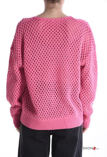 Pull en Coton au crochet filet de pêche manches longues à broderie à col en V - ph 2