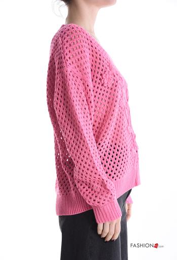 Pull en Coton au crochet filet de pêche manches longues à broderie à col en V - ph 3