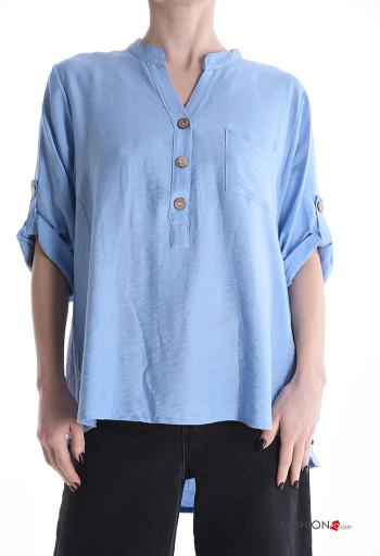 Blouse à boutons manches à trois-quarts