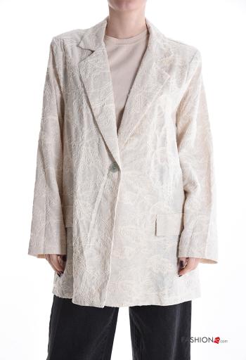 Embroidered oversized long sleeve Linen Blazer with buttons without lining - ph 1