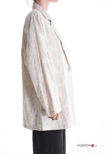 Embroidered oversized long sleeve Linen Blazer with buttons without lining - ph 3
