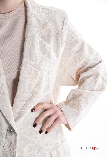 Embroidered oversized long sleeve Linen Blazer with buttons without lining - ph 4