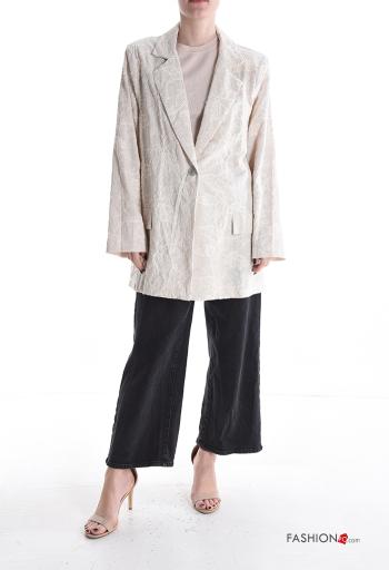 Embroidered oversized long sleeve Linen Blazer with buttons without lining - ph 5
