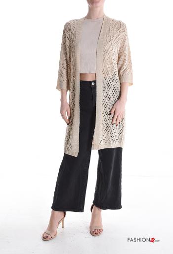 Cardigan uncinetto Fantasia ricamata maniche a tre quarti - ph 1