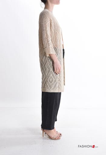Cardigan uncinetto Fantasia ricamata maniche a tre quarti - ph 3