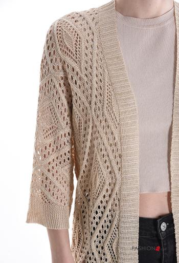 Cardigan uncinetto Fantasia ricamata maniche a tre quarti - ph 4