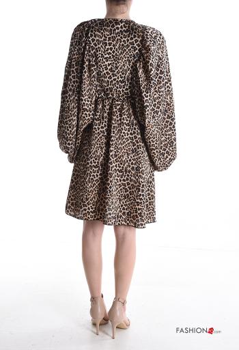 Abito corto oversize maniche lunghe Fantasia animalier scollo a V - ph 2