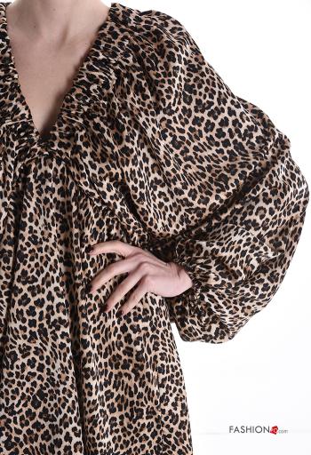 Abito corto oversize maniche lunghe Fantasia animalier scollo a V - ph 4