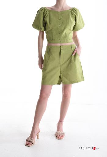 puff sleeve mini short sleeve Cotton Dress with buttons with zip with pockets