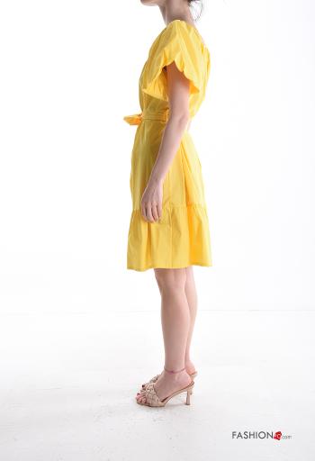 Abito in Cotone maniche corte al ginocchio con elastico con balze con cintura in stoffa - ph 3