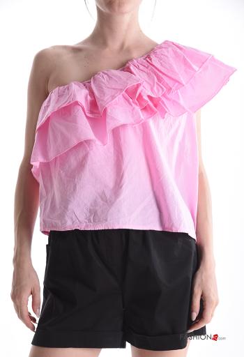 one shoulder Cotton Top with flounces