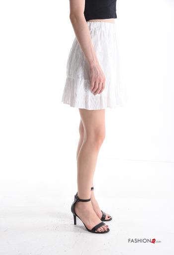 Embroidered Cotton Mini skirt with elastic broderie anglaise with flounces - ph 3