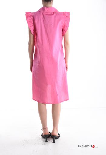 Robe chemise en Coton manches à volant à genoux manches courtes à boutons - ph 2