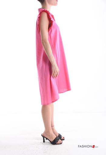 Robe chemise en Coton manches à volant à genoux manches courtes à boutons - ph 3