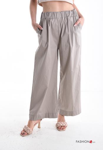 Pantalones de Algodón wide leg con bolsillos con elástico