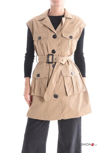 Veston à boutons avec ceinture avec doublure avec poches - ph 1