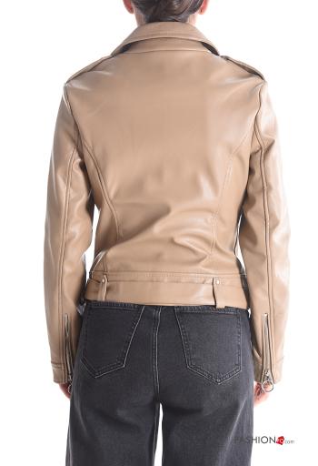 with buckle long sleeve faux leather Biker Jacket with pockets with zip - ph 2