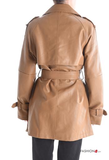 Casaco imitação de couro manga comprida com gola com forro com bolsos com botões com cinto - ph 2